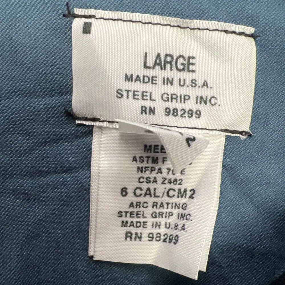 Steel Grip Heavy Duty Blue Button Up Work Jacket Size Large Arc Rating